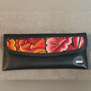 Pineda Covalin Black and Red Floral Wallet with Folk Art Design